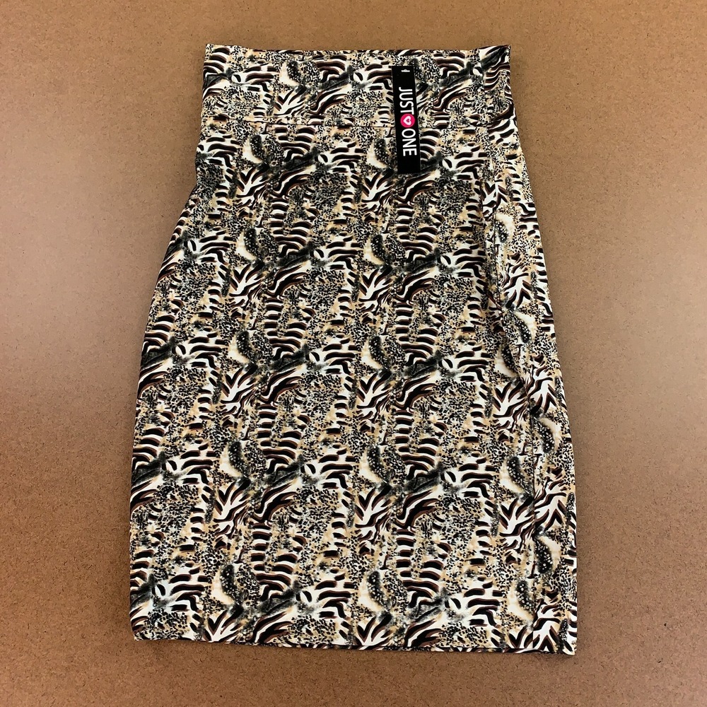Just One Women's Size Medium Brown Animal Print High Waist Stretch Pencil Skirt